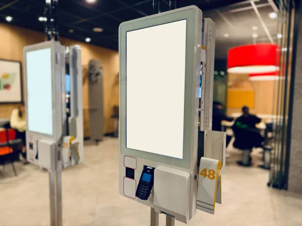 Modern Interactive Kiosks In An Fast Food Restaurant
