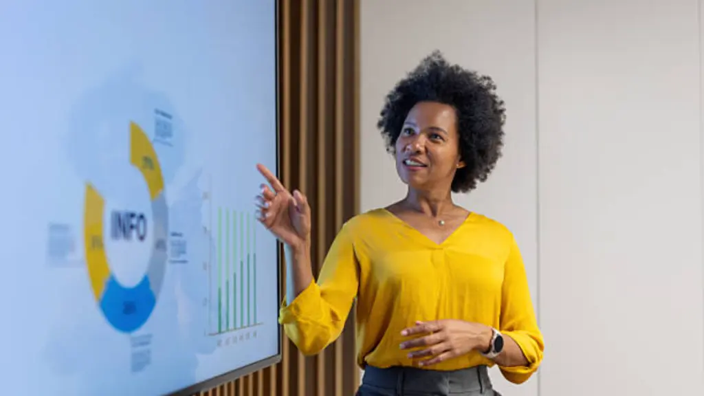 Confident Businesswoman Giving Presentation In Modern Office