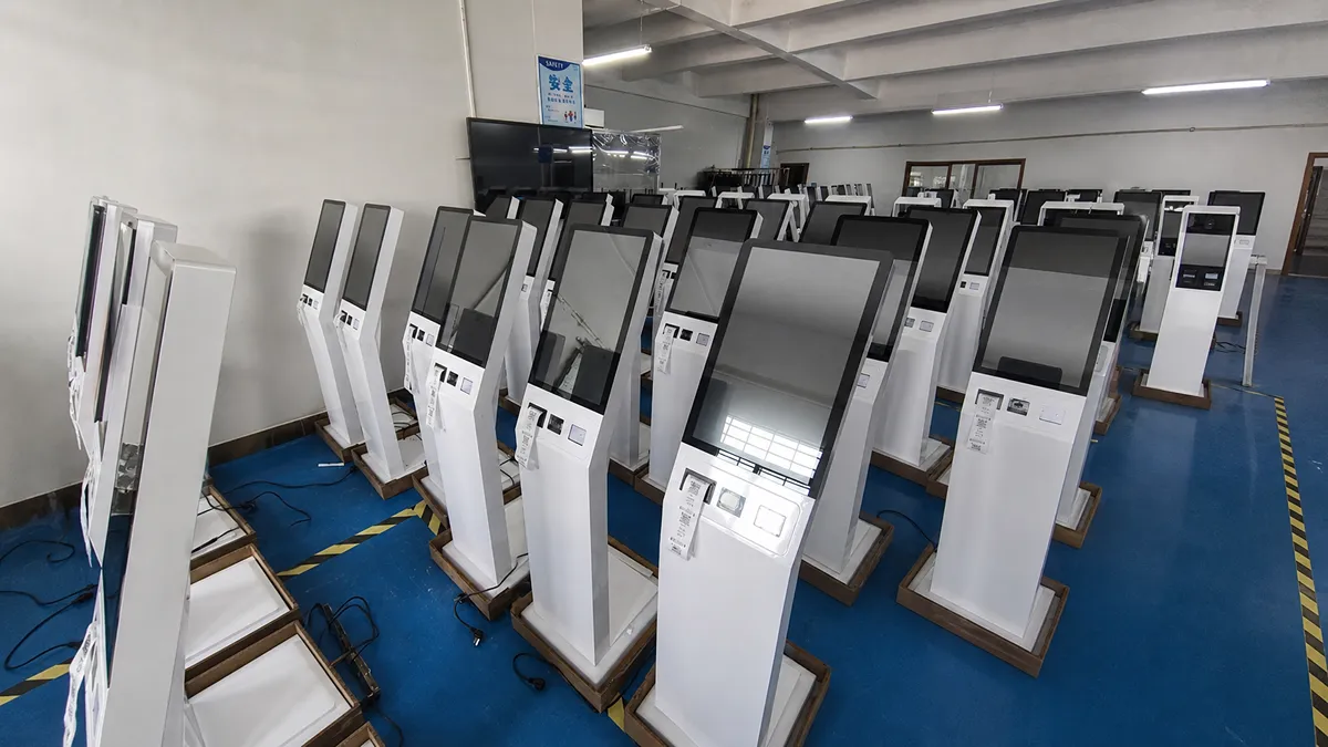 Rows Of Self Service Kiosks In A Factory Workshop